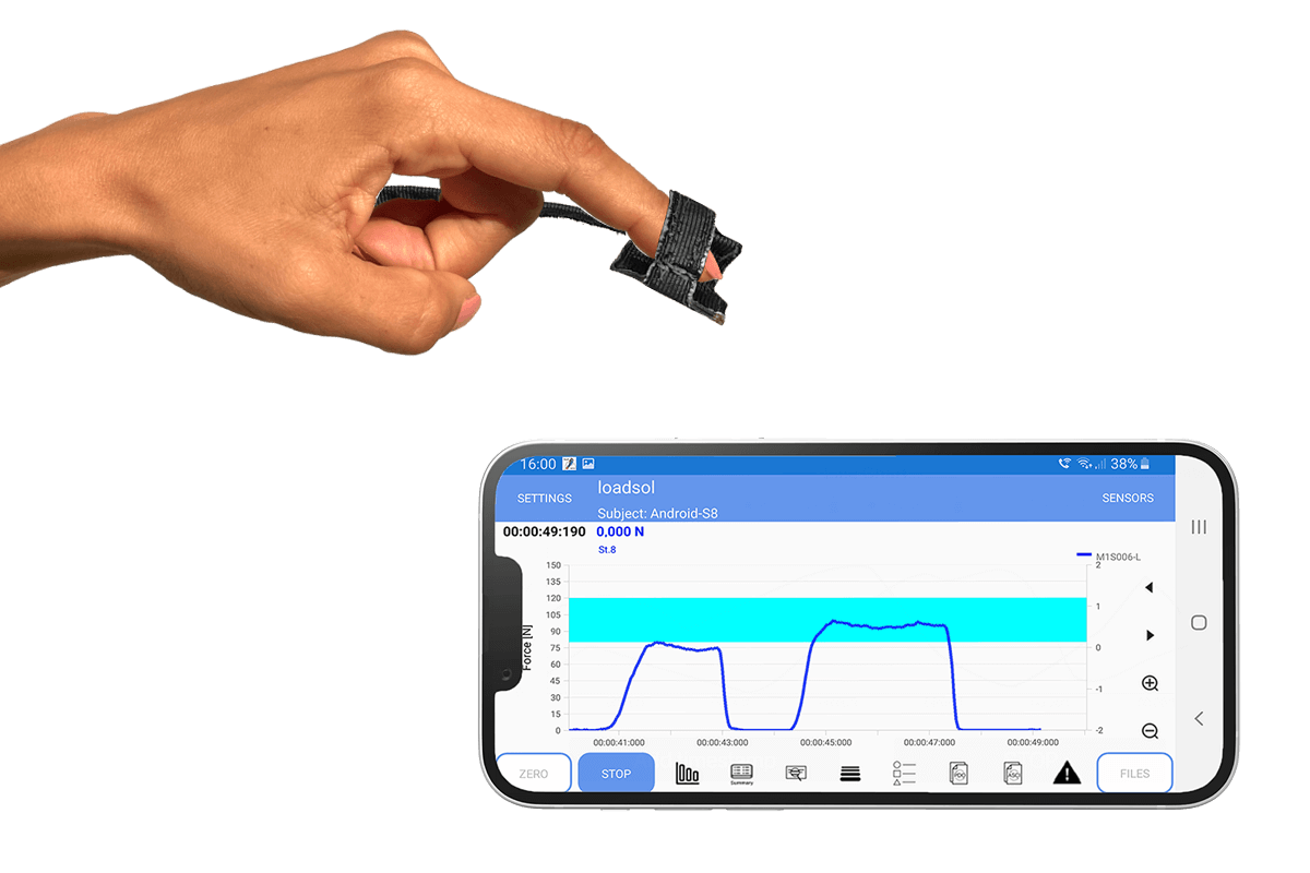 finger pushing a bitton with measurement showing on mobile device